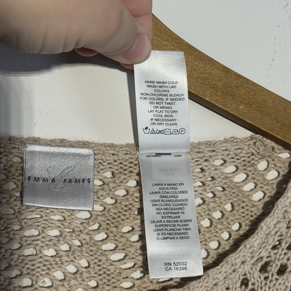 Emma James Womens Large Linen Blend Open Knit Cardigan Button Scallop Hem Tan - Picture 6 of 6